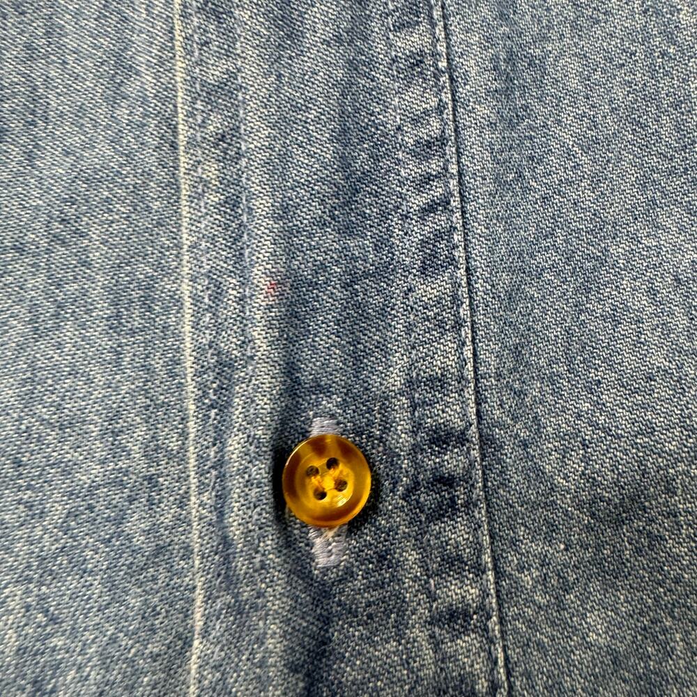 Vintage 90s Denim Jean Long Sleeve Button Front Shirt SZ XL Apple Patch Teacher - Picture 5 of 8